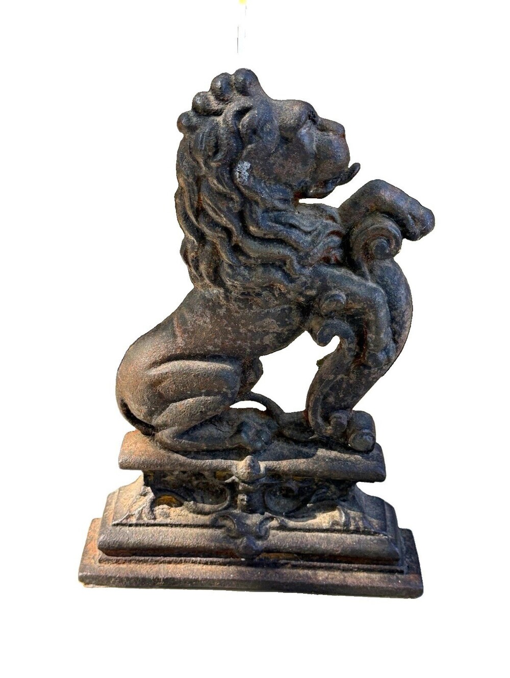 Vintage Cast Iron Rampant Lion Doorstop 14” Heraldic Shield Heavy Figural Decor